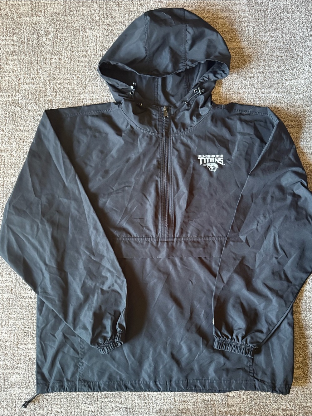 Black Hooded Pullover Windbreaker Jacket - champion UW OSHKOSH TITANS